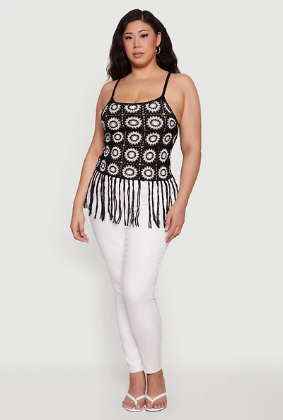 Plus Fringe Hem Scoop Neck Crochet Cami