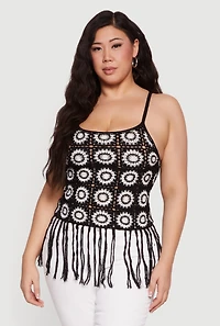 Plus Fringe Hem Scoop Neck Crochet Cami