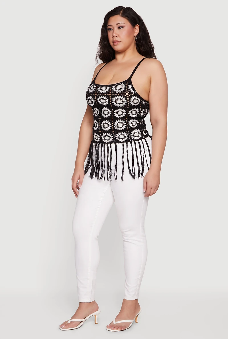 Plus Fringe Hem Scoop Neck Crochet Cami