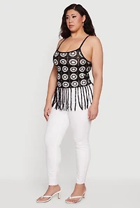 Plus Fringe Hem Scoop Neck Crochet Cami