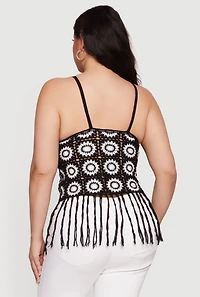 Plus Fringe Hem Scoop Neck Crochet Cami