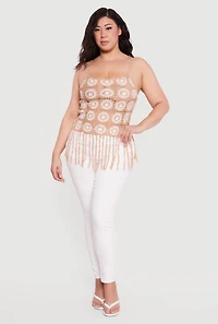 Plus Fringe Hem Scoop Neck Crochet Cami