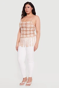 Plus Fringe Hem Scoop Neck Crochet Cami