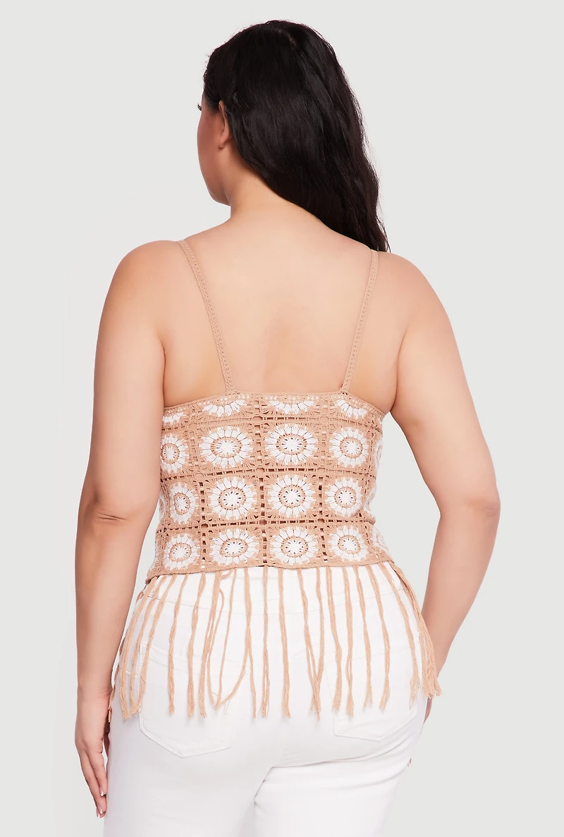 Plus Fringe Hem Scoop Neck Crochet Cami