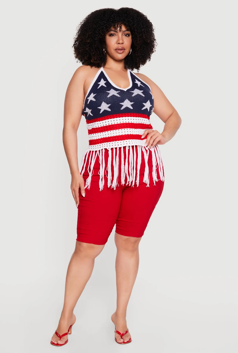 Plus Crochet Americana Fringe Hem Halter Top