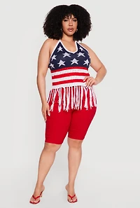 Plus Crochet Americana Fringe Hem Halter Top