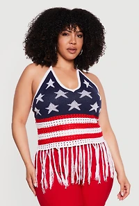 Plus Crochet Americana Fringe Hem Halter Top