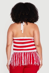 Plus Crochet Americana Fringe Hem Halter Top