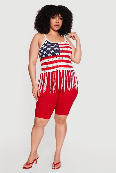 Plus Crochet Americana Fringe Hem Tank Top