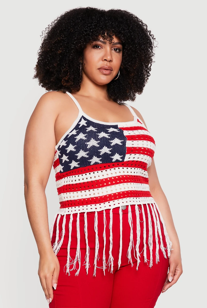 Plus Crochet Americana Fringe Hem Tank Top