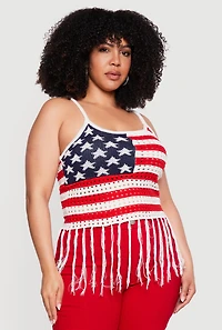 Plus Crochet Americana Fringe Hem Tank Top