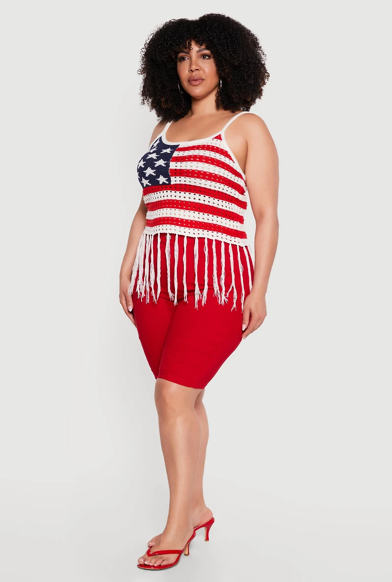 Plus Crochet Americana Fringe Hem Tank Top
