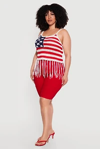 Plus Crochet Americana Fringe Hem Tank Top