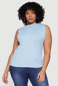 Plus Rib Knit Mock Neck Sleeveless Sweater