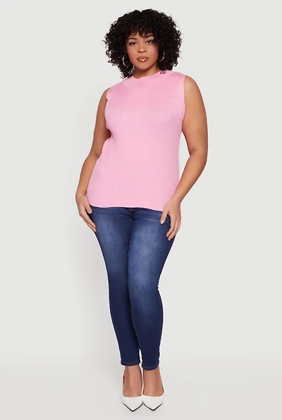 Plus Rib Knit Mock Neck Sleeveless Sweater