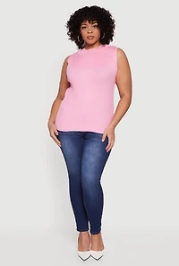 Plus Rib Knit Mock Neck Sleeveless Sweater