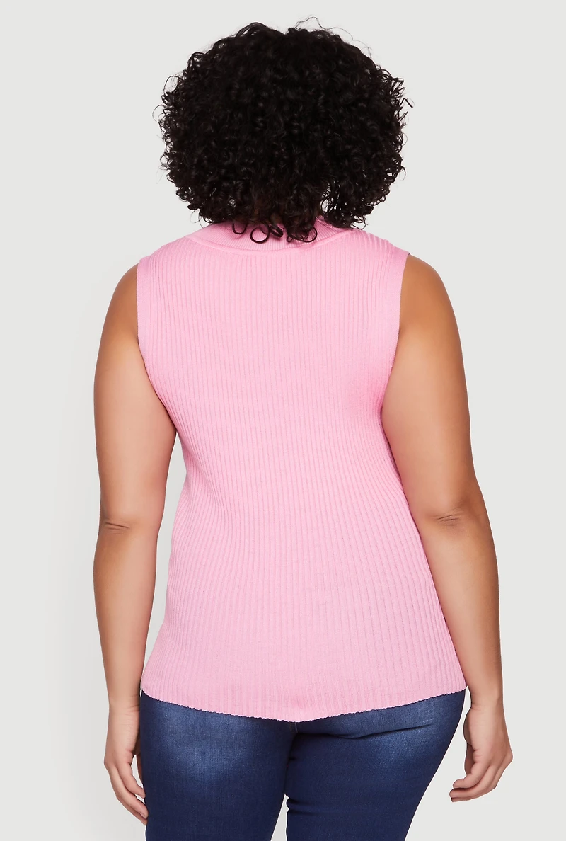 Plus Rib Knit Mock Neck Sleeveless Sweater