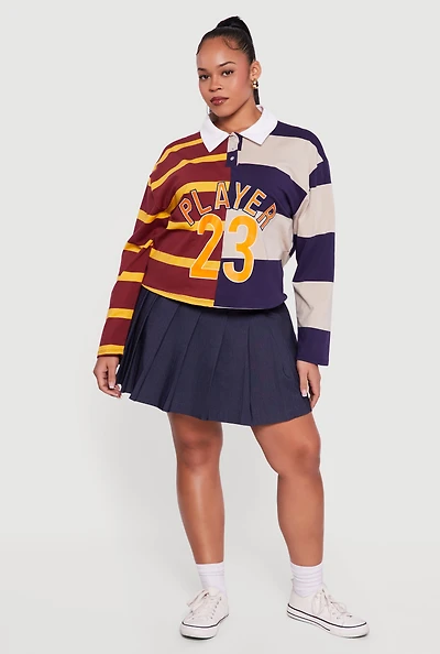 Plus Color Blocked Striped Player Graphic Polo Tee