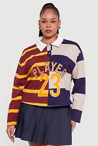 Plus Color Blocked Striped Player Graphic Polo Tee