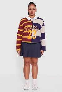 Plus Color Blocked Striped Player Graphic Polo Tee