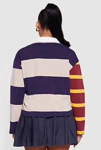 Plus Color Blocked Striped Player Graphic Polo Tee