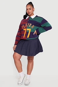 Plus Color Blocked Striped Player Graphic Polo Tee