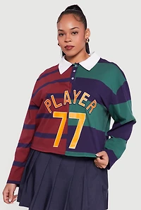 Plus Color Blocked Striped Player Graphic Polo Tee