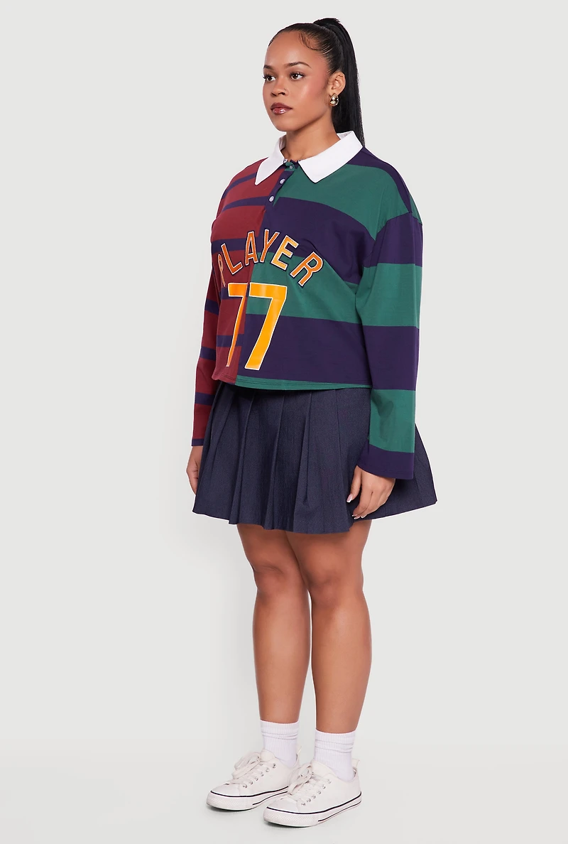 Plus Color Blocked Striped Player Graphic Polo Tee