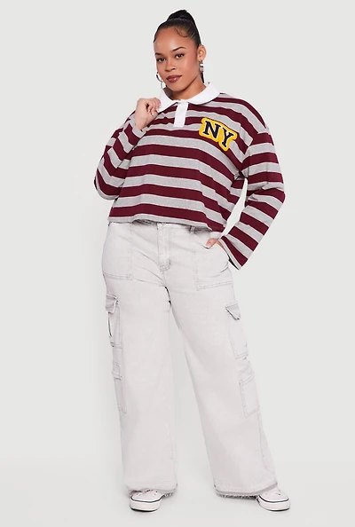 Plus Striped NY Patch Graphic Polo Shirt