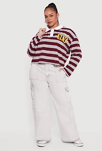 Plus Striped NY Patch Graphic Polo Shirt