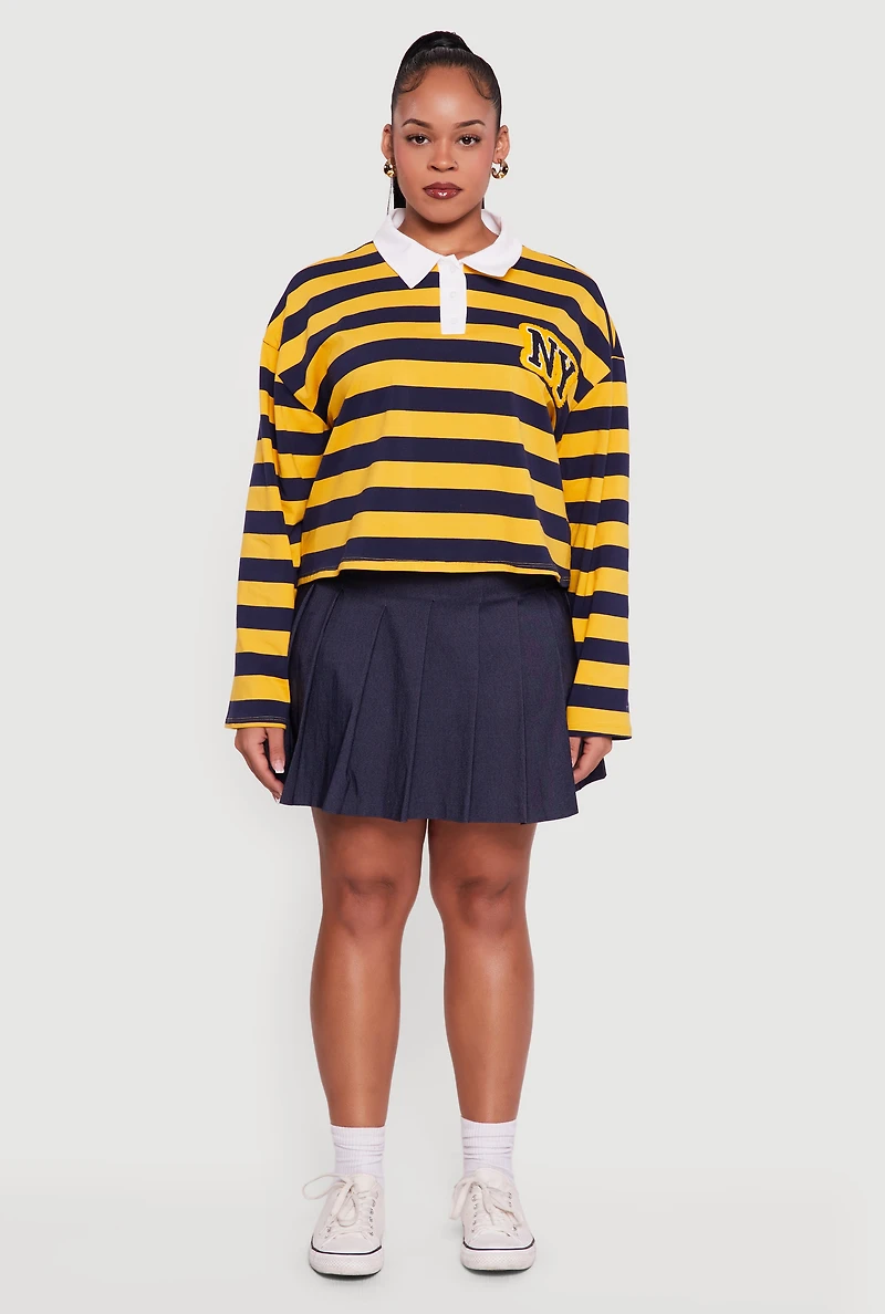 Plus Striped NY Patch Graphic Polo Shirt