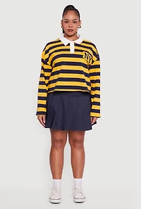 Plus Striped NY Patch Graphic Polo Shirt