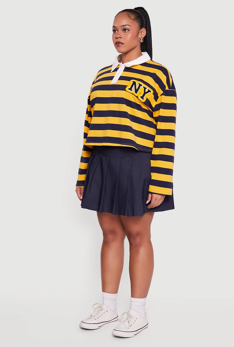 Plus Striped NY Patch Graphic Polo Shirt