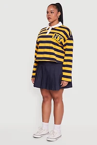 Plus Striped NY Patch Graphic Polo Shirt