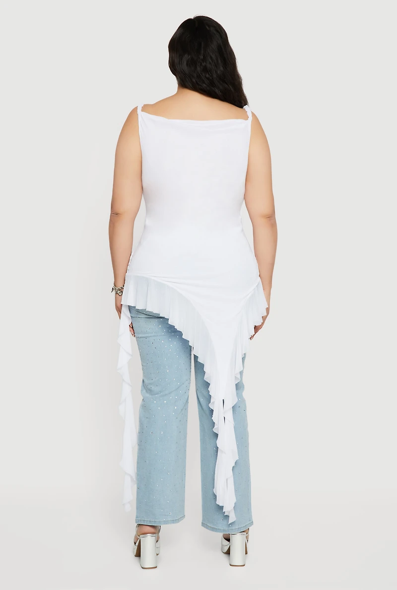 Plus Cowl Neck Asymmetrical Ruffle Hem Maxi Top