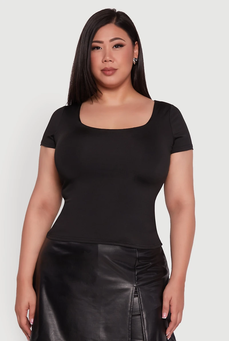 Womens Plus Size Daisy Classic Fit Solid Scoop Neck T-Shirt, Black, Size 3X