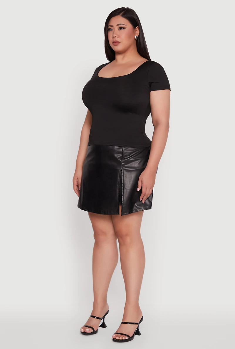 Womens Plus Size Daisy Classic Fit Solid Scoop Neck T-Shirt, Black, Size 3X