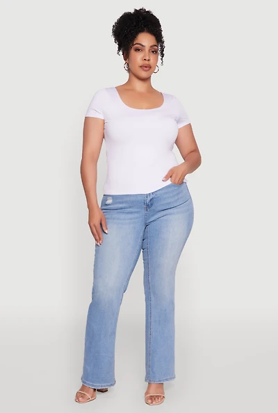Womens Plus Size Daisy Classic Fit Solid Scoop Neck T-Shirt, White, Size 3X