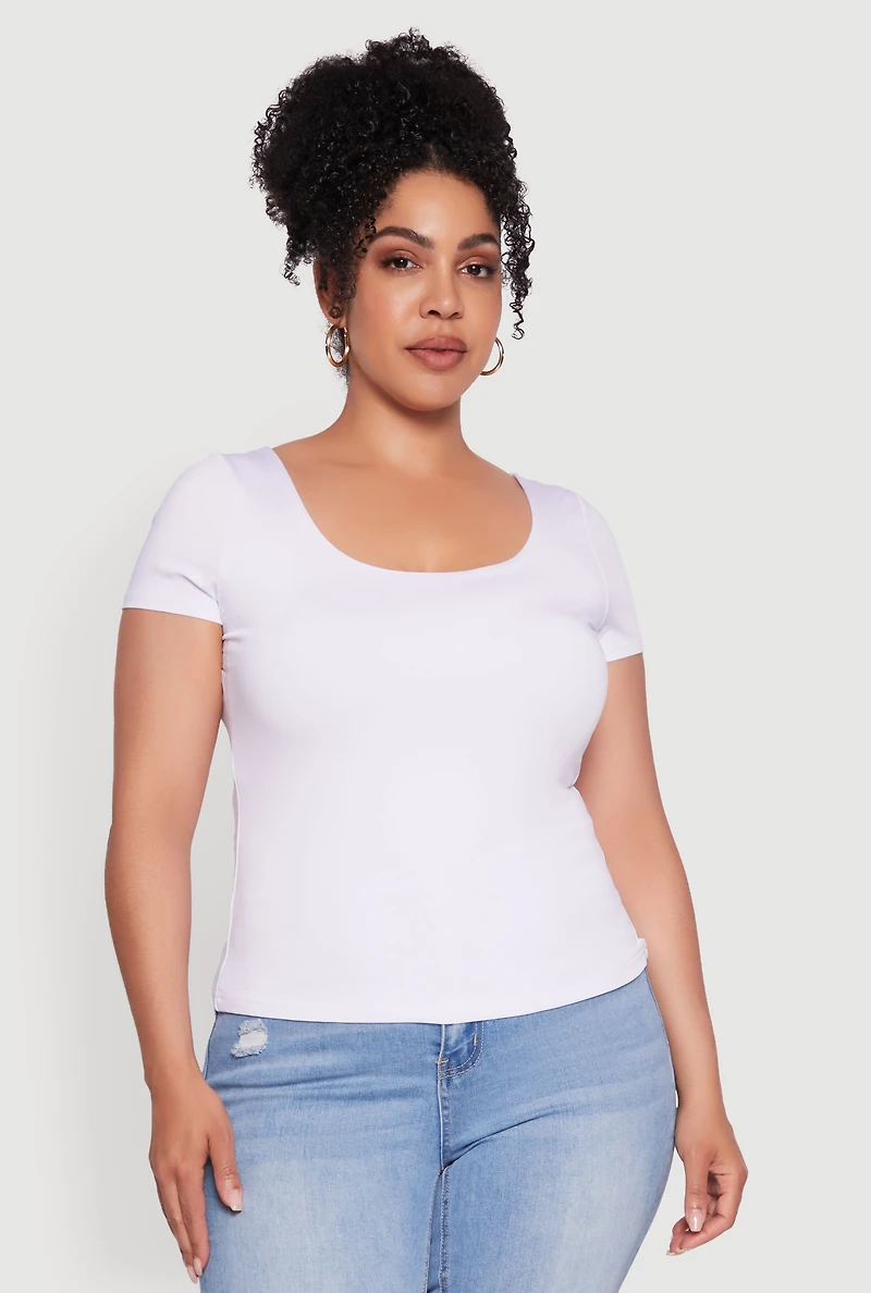 Womens Plus Size Daisy Classic Fit Solid Scoop Neck T-Shirt, White, Size 3X