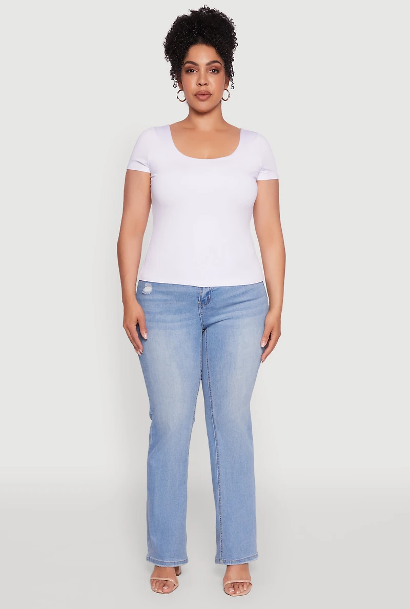 Womens Plus Size Daisy Classic Fit Solid Scoop Neck T-Shirt, White, Size 3X