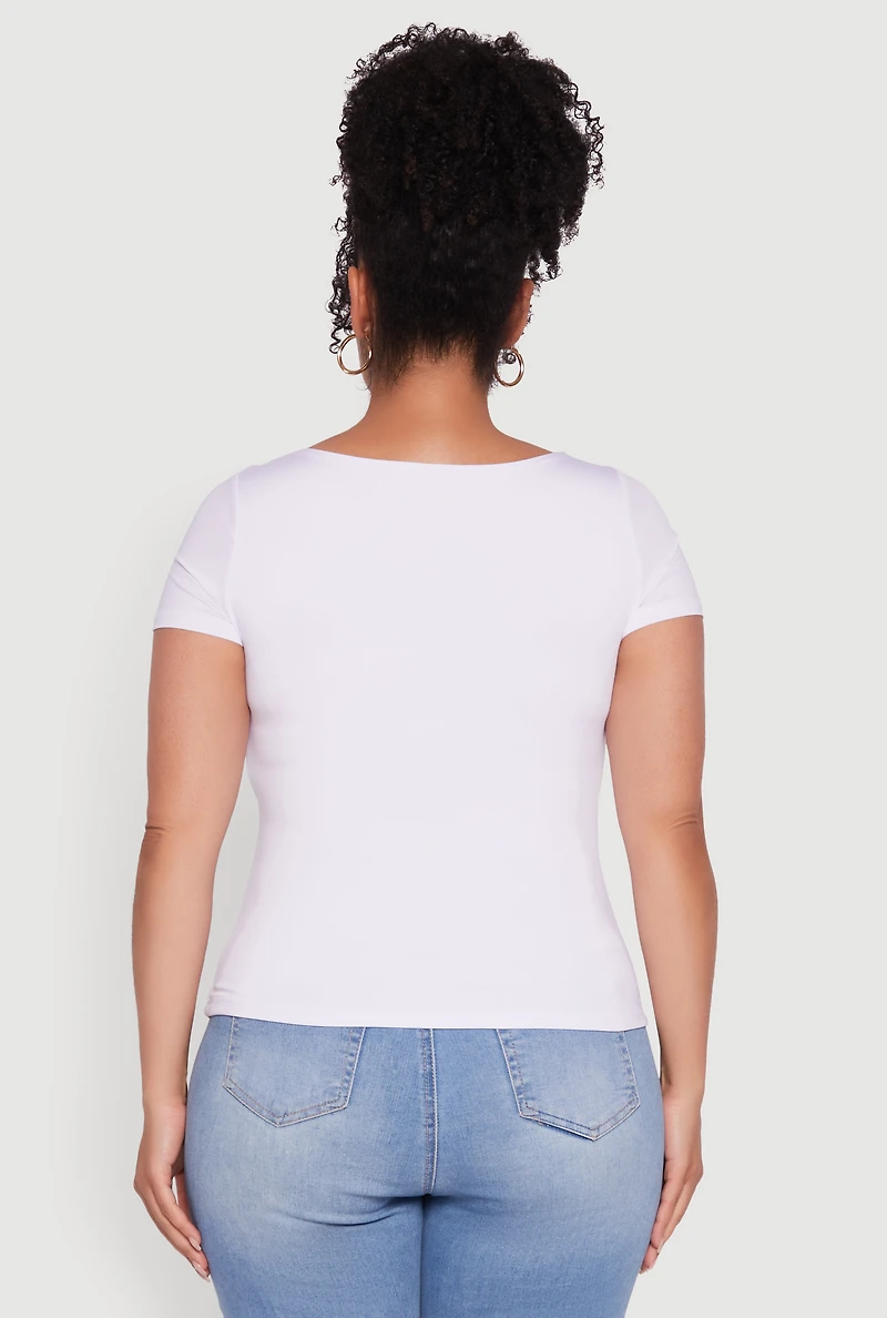 Womens Plus Size Daisy Classic Fit Solid Scoop Neck T-Shirt, White, Size 3X