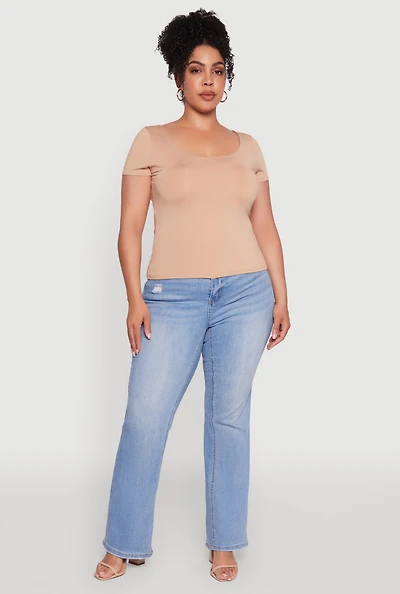 Womens Plus Daisy Classic Fit Solid Scoop Neck T-Shirt, 1X