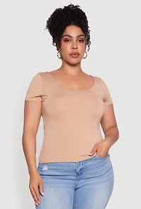 Womens Plus Daisy Classic Fit Solid Scoop Neck T-Shirt,