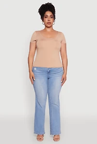 Womens Plus Daisy Classic Fit Solid Scoop Neck T-Shirt, 1X