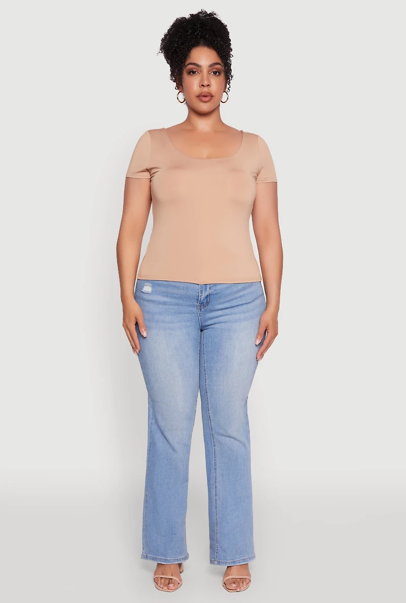 Womens Plus Size Daisy Classic Fit Solid Scoop Neck T-Shirt, Beige, Size 2X