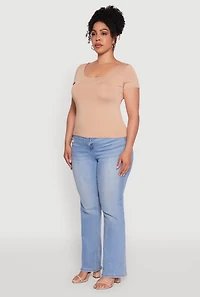 Womens Plus Daisy Classic Fit Solid Scoop Neck T-Shirt, 1X