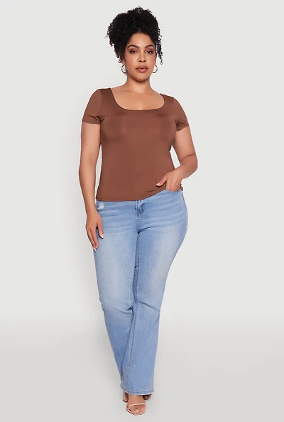 Womens Plus Size Daisy Classic Fit Solid Scoop Neck T-Shirt, Brown, Size 3X