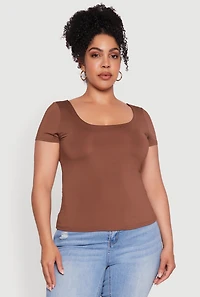 Womens Plus Size Daisy Classic Fit Solid Scoop Neck T-Shirt, Brown, Size 3X