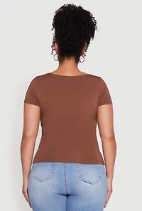 Womens Plus Size Daisy Classic Fit Solid Scoop Neck T-Shirt, Brown, Size 3X