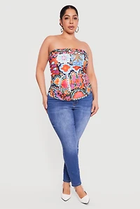 Plus Floral Print Side Ruched Tube Top